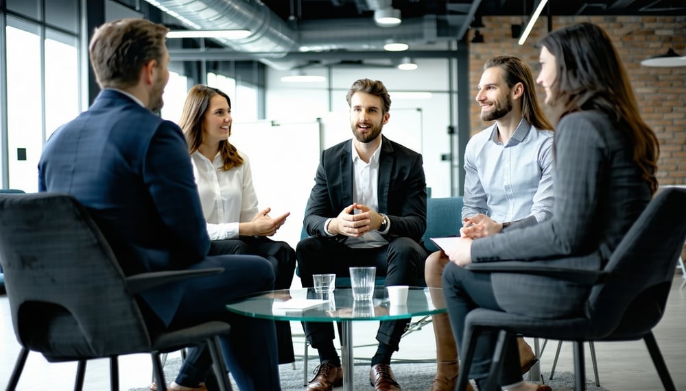 Business professionals discussing strategy and innovation